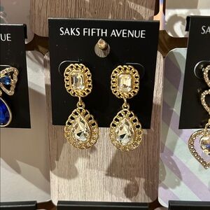 Saks Fifth Avenue Gold with white Teardrop Earrings